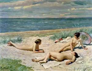 Bathers on a Beach by Paul Gustave Fischer Oil Painting