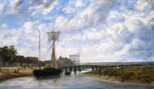 A Bridge over the Touques near Trouville by Paul Huet Oil Painting