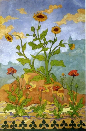 Four Decorative Panels: Sunflowers and Poppies by Paul Ranson Oil Painting