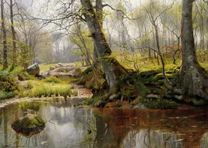 A Tranquil Pond by Peder Mork Monsted Oil Painting
