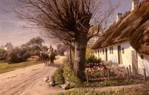 Cottages At Hjornbaek by Peder Mork Monsted Oil Painting