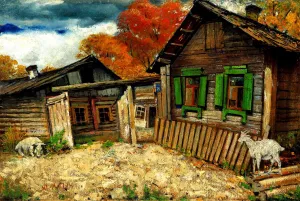 House with a Goat by Yehuda Pen Oil Painting