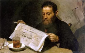 Reading a Newspaper by Yehuda Pen Oil Painting