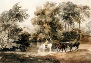 Horses Drinking At A Pool by Peter De Wint Oil Painting