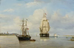Shipping on a River by Petrus Paulus Shiedges Oil Painting