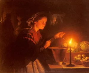 A Market Scene By Candle Light 2 by Petrus Van Schendel Oil Painting