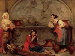 Oriental Beauties By A Fountain by Philippe Jacques VanBree Oil Painting