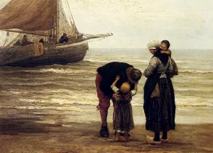 A Fisherman's Goodbye Oil painting by Philippe Lodowyck Jacob Sadee