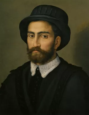 Portrait of a man Bust Length Wearing a Black Coat and Hat by Pierfrancesco Di Jacopo Foschi Oil Painting