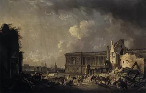Clearing the Area in front of the Louvre Colonnade by Pierre-Antoine De Machy Oil Painting