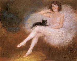 Ballerina with a Black Cat by Pierre Carrier-Belleuse Oil Painting