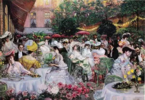 Dinner At The Ritz Hotel, Paris by Pierre-Georges Jeanniot Oil Painting