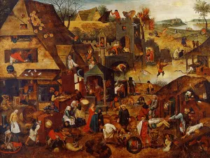Flemish Proverbs by Pieter Bruegel The Younger Oil Painting