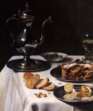 Still-life with Turkey-Pie Detail by Pieter Claesz Oil Painting