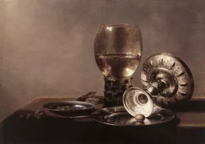 Still-life with Wine Glass and Silver Bowl by Pieter Claesz Oil Painting
