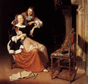 Lady with a Pet Dog by Pieter Cornelisz Van Slingeland Oil Painting