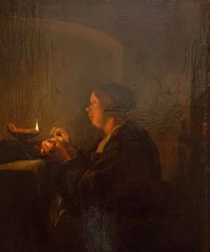 Woman by Candlelight by Pieter Cornelisz Van Slingeland Oil Painting