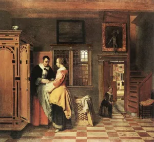 At the Linen Closet by Pieter De Hooch Oil Painting