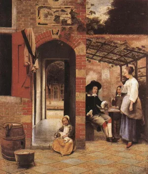 Drinkers in the Bower by Pieter De Hooch Oil Painting