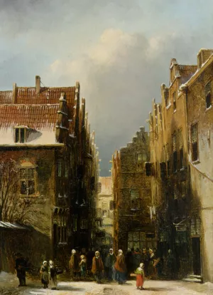 A Wintry Dutch Town by Pieter Gerard Vertin Oil Painting