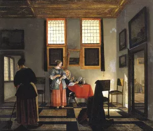 Interior with Seated Figures by Pieter Janssens Elinga Oil Painting