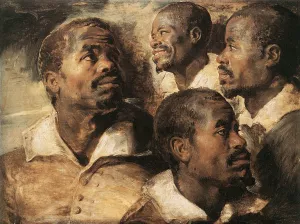 Four Studies of the Head of a Negro by Peter Paul Rubens Oil Painting