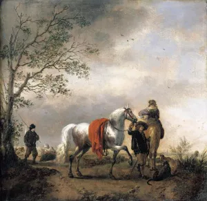 Cavalier Holding a Dappled Grey Horse by Pieter Wouwerman Oil Painting