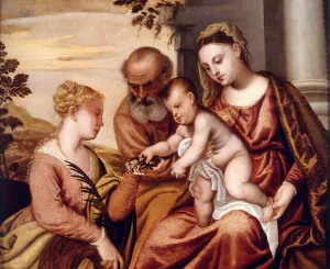 Holy Family With St. Catherine by Polidoro Da Lanciano Oil Painting
