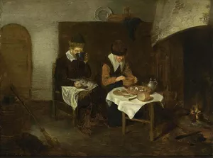 A Couple Having a Meal Before a Fireplace by Quiringh Van Brekelenkam Oil Painting