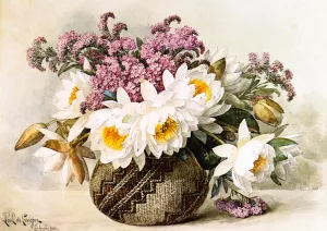 Floral with Indian Basket by Raoul De Longpre Oil Painting