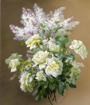 Still Life: Lilacs and Roses by Raoul Mercherat De Longpre Oil Painting