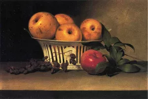 Still Life with Raisins, Yellow and Red Apples in Porcelain Basket by Raphaelle Peale Oil Painting