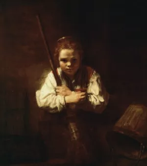 Young Woman with a Broom by Rembrandt Van Rijn Oil Painting
