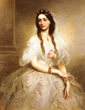 Portrait of Mrs C.W.Stoughton, Three-Quarter Length, Wearing a White Dress by Richard Buckner Oil Painting