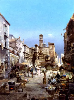 A Market In Italy by Robert Alott Oil Painting