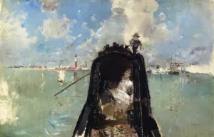 Woman in a Gondola with San Giorgio Maggiore in the Background also known as In the Gondola by Robert Frederick Blum Oil Painting