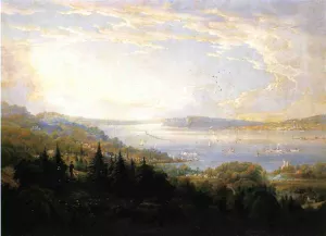 View of the Hudson River at Haverstraw Bay by Robert Havell Jr. Oil Painting
