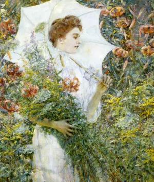 The White Parasol by Robert Lewis Reid Oil Painting
