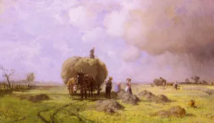 The Haystacks by Robert Schleich Oil Painting