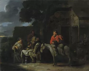 Peasants Outside An Inn by Sebastien Bourdon Oil Painting