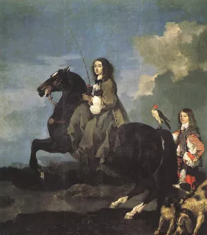 Queen Christina of Sweden on Horseback by Sebastien Bourdon Oil Painting