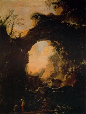 Grotto with Cascades by Salvator Rosa Oil Painting