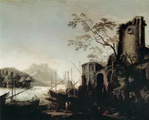 Marine Landscape with Towers by Salvator Rosa Oil Painting