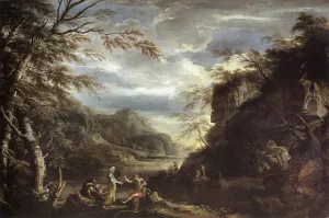 River Landscape with Apollo and the Cumean Sibyl by Salvator Rosa Oil Painting