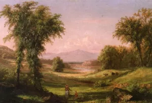 A New Hampshire Landscape, with Elma Mary Gove in the Foreground by Samuel Colman Jr. Oil Painting