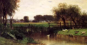 Ducks by a Pond by Samuel Colman Jr. Oil Painting