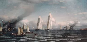 Finish--First International Race for America's Cup, August 8, 1870 by Samuel Colman Jr. Oil Painting