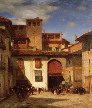 Spanish Market Place by Samuel Colman Jr. Oil Painting