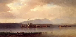 The Hudson Highlands also known as Hudson River Two and Barge by Samuel Colman Jr. Oil Painting