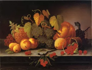 Still Life with Fruit, Melon and Pineapple on a Ledge by Samuel Marsden Brooks Oil Painting